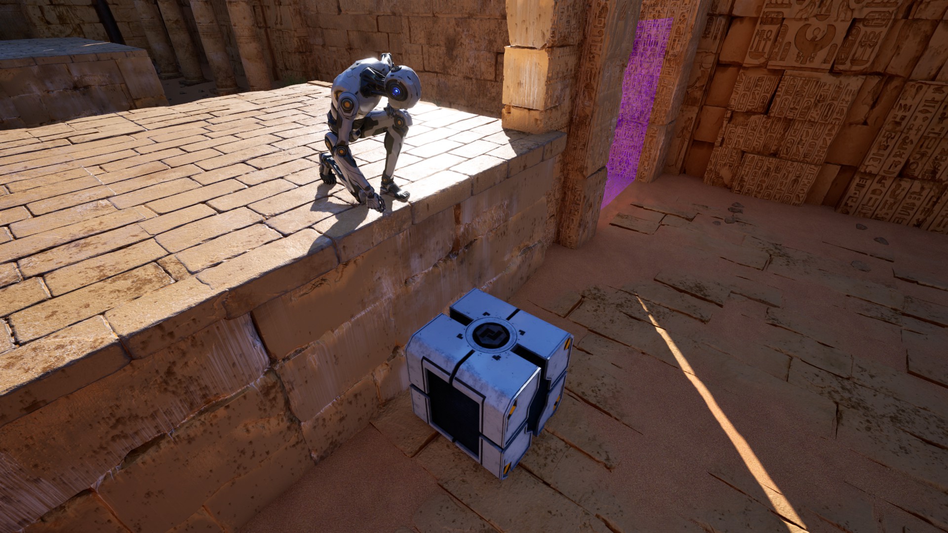 Jump on the Hexahedron and then to the elevated platform. Grab the Hexahedron from there.