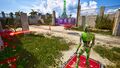 Walk onto the Pressure plate to open the Blue door. Let the Rail drone go all the way to the end of its rail, and then stop it by taking the Connector away.