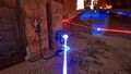 Position yourself in front of the blue Emitter. This will allow the red beams to take over.